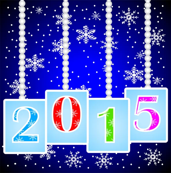 Chiffres 2015 sur fond bleu avec flocons de neige — Image vectorielle