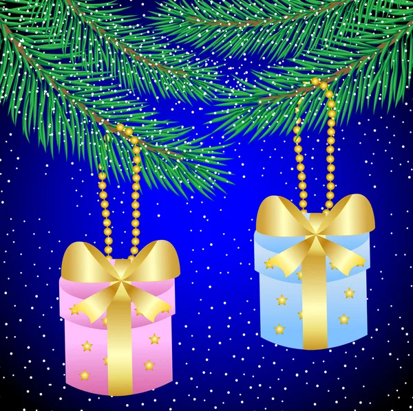 Dva dárky pověsit na vánoční stromeček — Stockový vektor