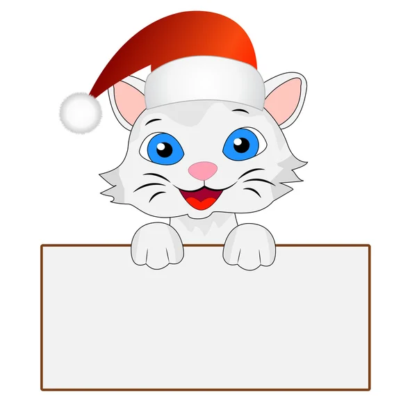 Gatito alegre en una gorra de Navidad — Vector de stock