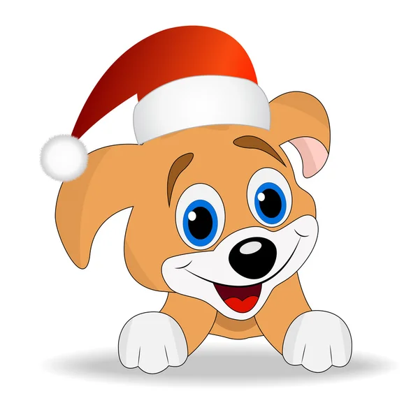 Chiot joyeux dans une casquette de Noël — Image vectorielle