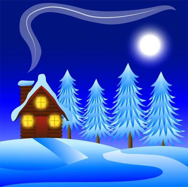 Night winter landscape — Stock Vector