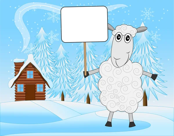 Glada fåren på en bakgrund vinterlandskap — Stock vektor