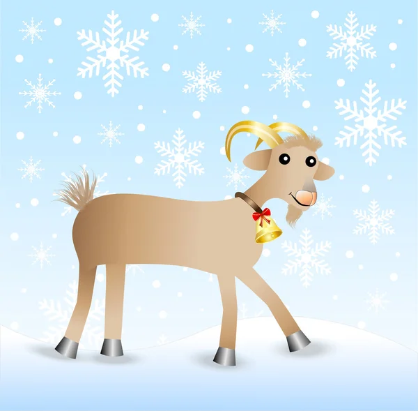 Merry goat  on a background winter landscape — Stock Vector