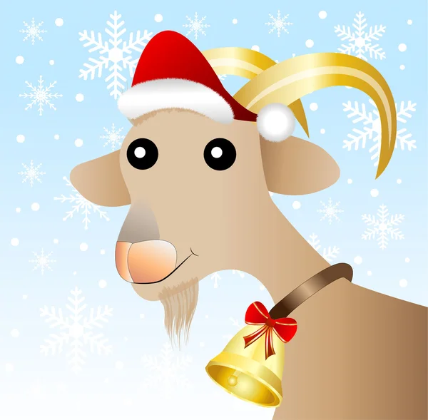 Merry goat  in a christmas cap — Stock Vector