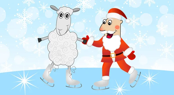 Kerstman met een schapen skate — Stockvector