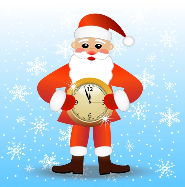 Feliz Santa Claus con un reloj — Vector de stock