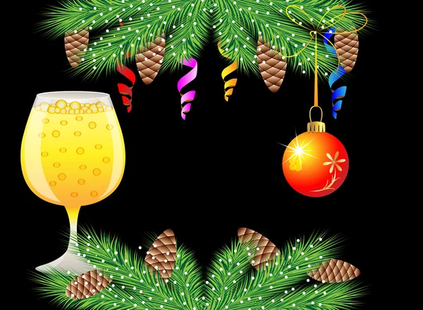 Boże Narodzenie pocztową przy lampce szampana i świąteczne ozdoby — Wektor stockowy