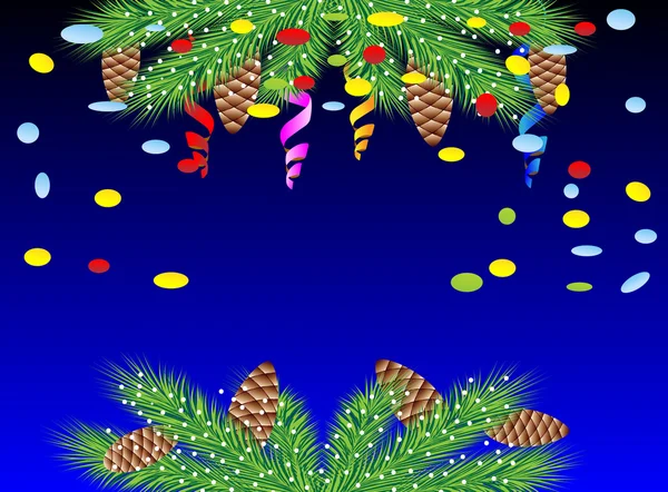 Vánoční pozadí zelené větvičky, šišky a hadího — Stockový vektor
