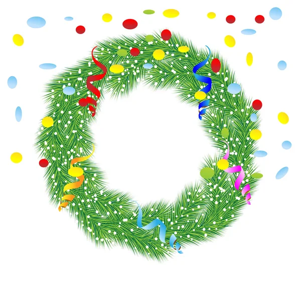 Christmas chaplet with a serpentine and confetti — Stock Vector