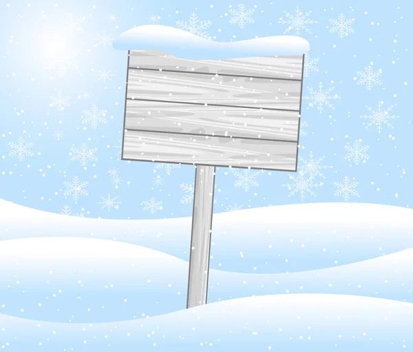 Trä banner står på snö — Stock vektor