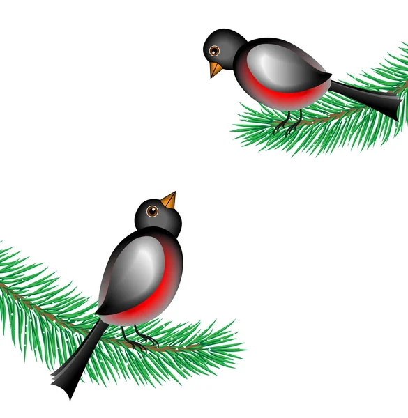 Les taureaux sont assis sur les branches du sapin — Image vectorielle