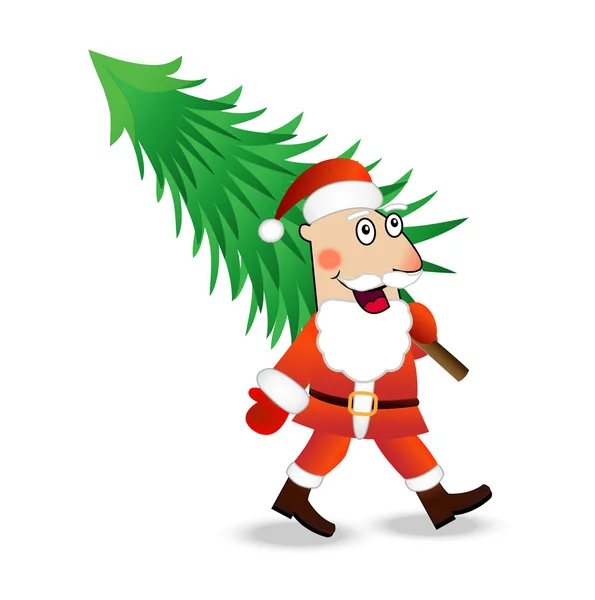 Santa claus carries a green christmas tree — Stock Vector