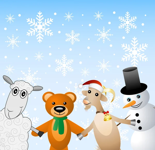 Snow man with beasts on a festive background — Stock Vector