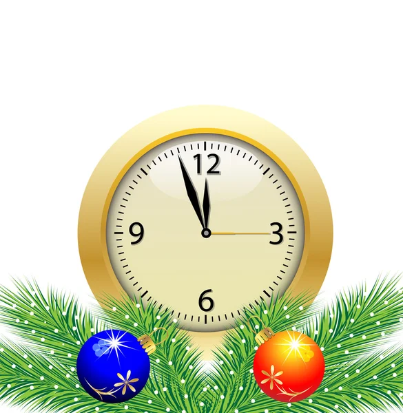 Poste festive avec horloge et branches vertes avec jouets — Image vectorielle