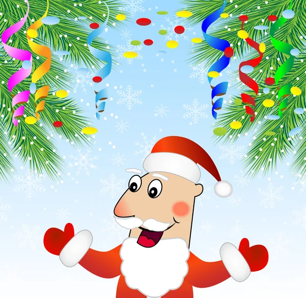 Santa Claus y ramas del árbol de Navidad — Vector de stock