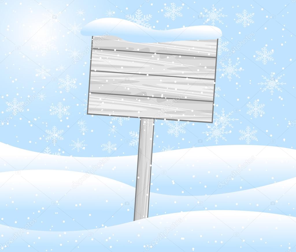 wooden banner stands on to snow