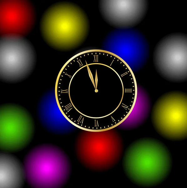 Reloj sobre un fondo de Navidad brillante — Vector de stock