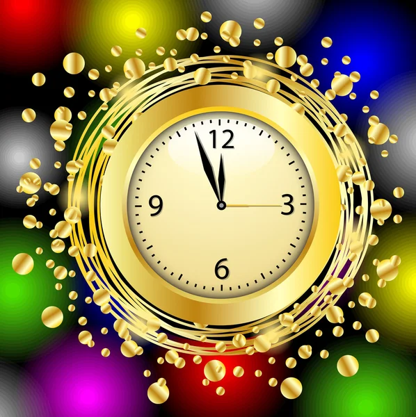 Reloj sobre un fondo de Navidad brillante con lentejuelas de oro — Vector de stock