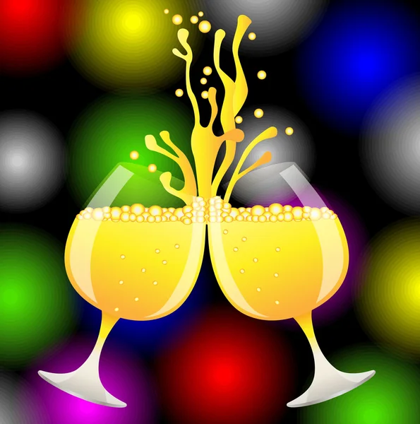 Ringmärkning av glas champagne på ljusa jul bakgrund — Stock vektor
