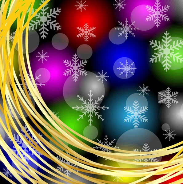 Boże Narodzenie jasne tło złote pierścienie i płatki śniegu — Wektor stockowy