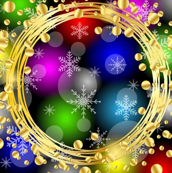 Christmas bright background with gold spangles and snowflakes — Stock Vector