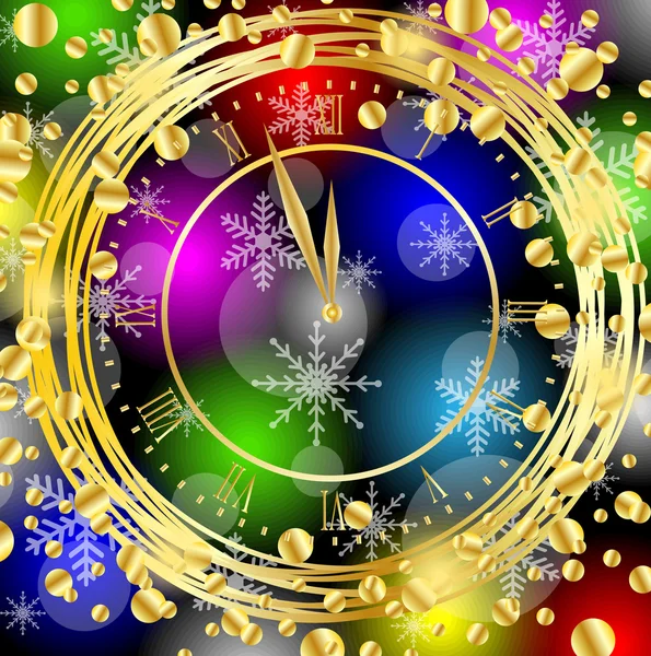 Reloj sobre un fondo de Navidad brillante con lentejuelas de oro — Vector de stock