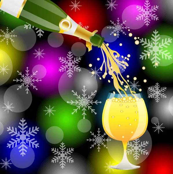 Noël postal avec la bouteille de champagne et de verre — Image vectorielle