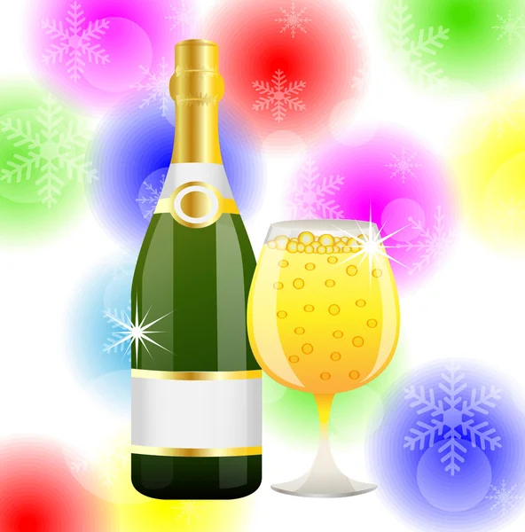 Weihnachtspost mit der Flasche Champagner und Glas — Stockvektor