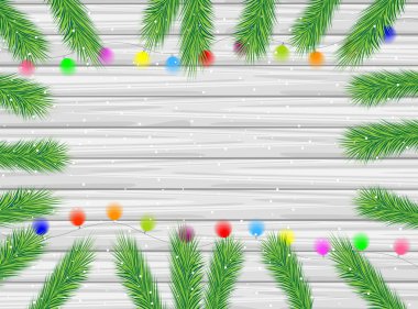 Noel ağacı ve parlak ga dalları ile ahşap doku