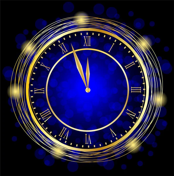 Relógio em um fundo festivo azul —  Vetores de Stock
