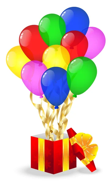 Подарункова коробка з яскравими повітряними кульками — стоковий вектор