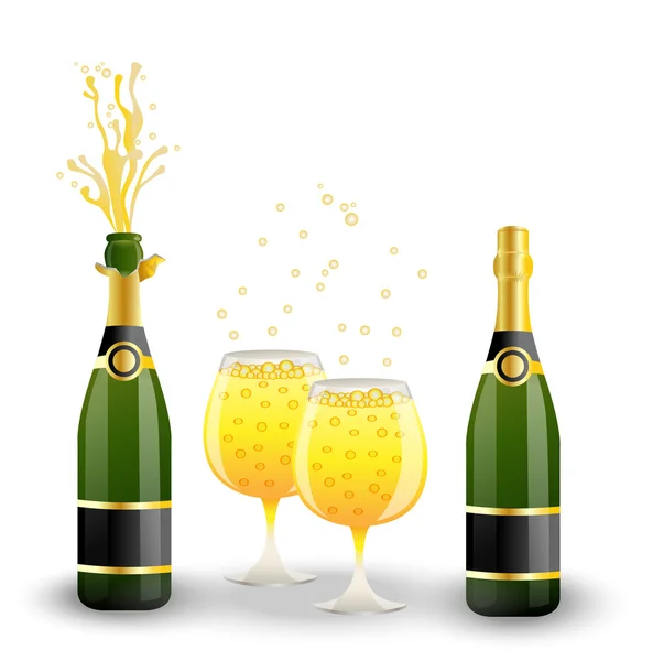 Bottles and glasses with champagne on a white background — Stock Vector