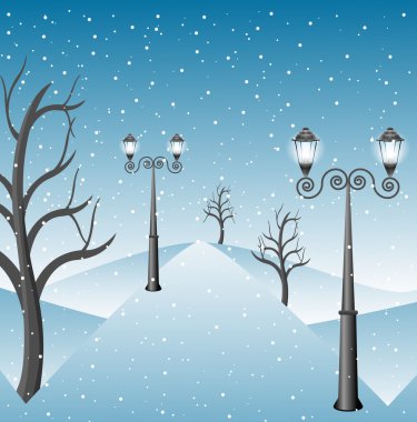 Fener ile bir parkta kış manzarası