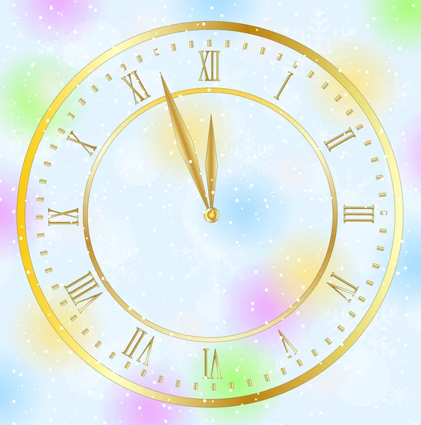 Reloj en un fondo de Navidad — Vector de stock