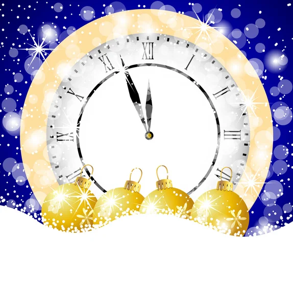 Reloj y canicas festivas en la nieve — Vector de stock