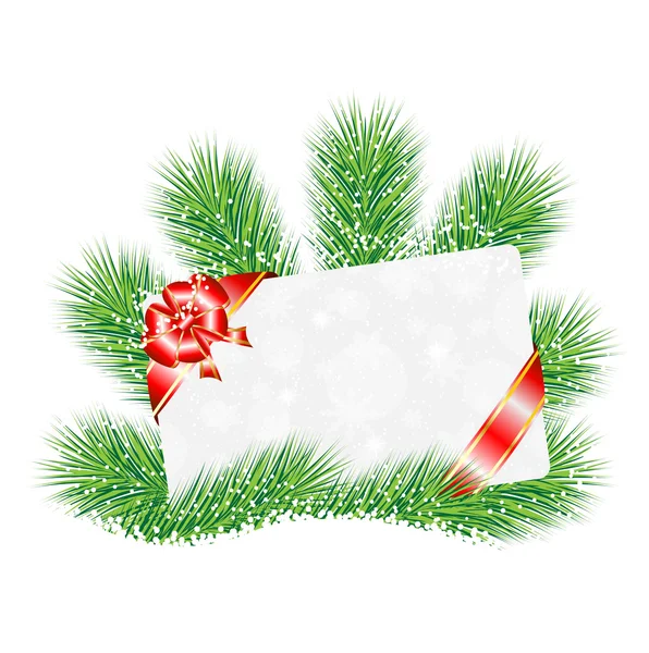 Greeting-card on the green branches of christmas tree — Stock Vector
