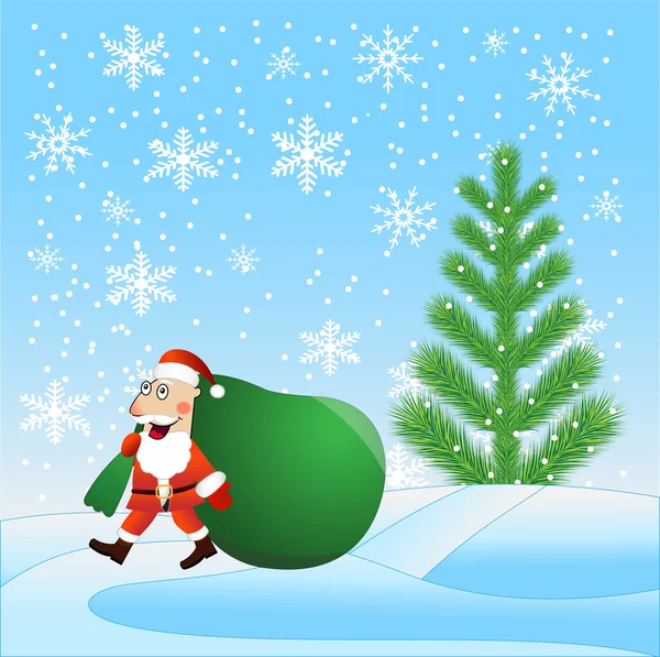Santa Claus con el gran saco de regalos — Vector de stock