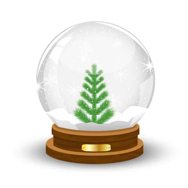 Glass festive ball with a green tree inwardly — Stock Vector