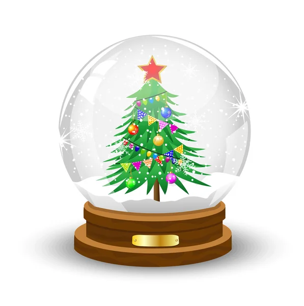 Glass festive ball with the green decorated tree inwardly — Stock Vector