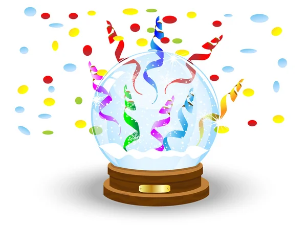 Glas feestelijke bal en serpentine met een confetti — Stockvector