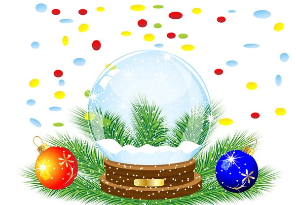 ガラスお祝いボール、2 つの大理石、varicoloured confettis — ストックベクタ