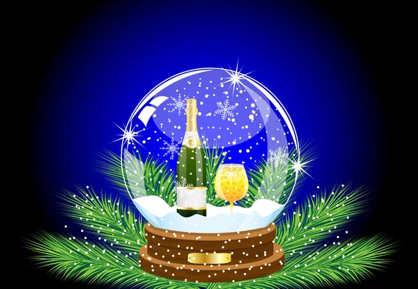 Ballon festif avec une bouteille et une coupe de champagne intérieurement — Image vectorielle