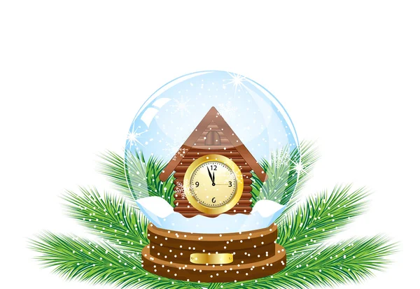 Festive ball with a clock as a house inwardly — Stock Vector