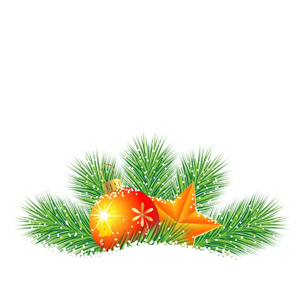 Las decoraciones de fiesta con las ramas del abeto a la nieve — Vector de stock
