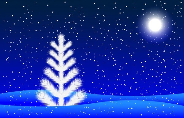 Winternachtslandschaft mit Tanne und Mond — Stockvektor