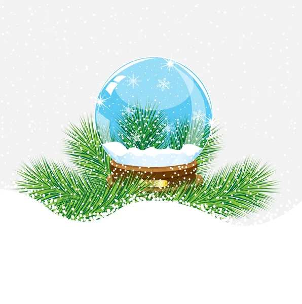 Festive glass ball with the branches of fir-tree on to snow — Stock Vector