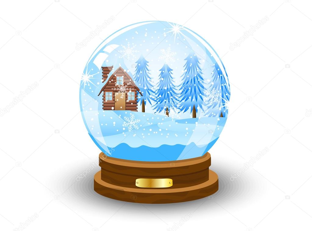 festive ball with winter landscape inwardly