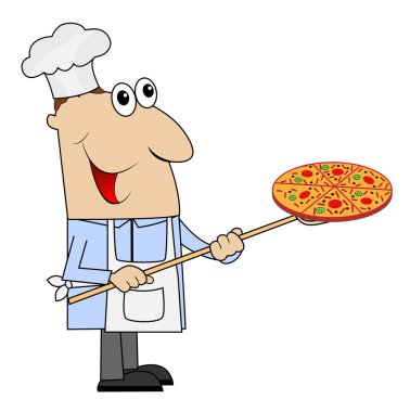 elinde bir pizza ile erkek Şef