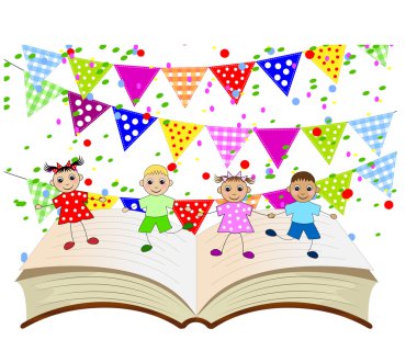 Kitabın sayfalarında dans komik bebekler