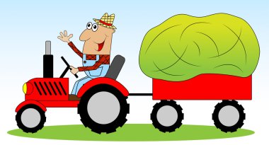 adam bir çiftçi bir traktör saman hayvanlar için tahrik olduğunu